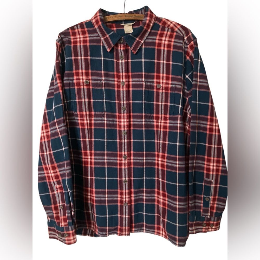 Duluth Trading Flannel Shirt Size XXL Blue Red Cozy Plaid Fall